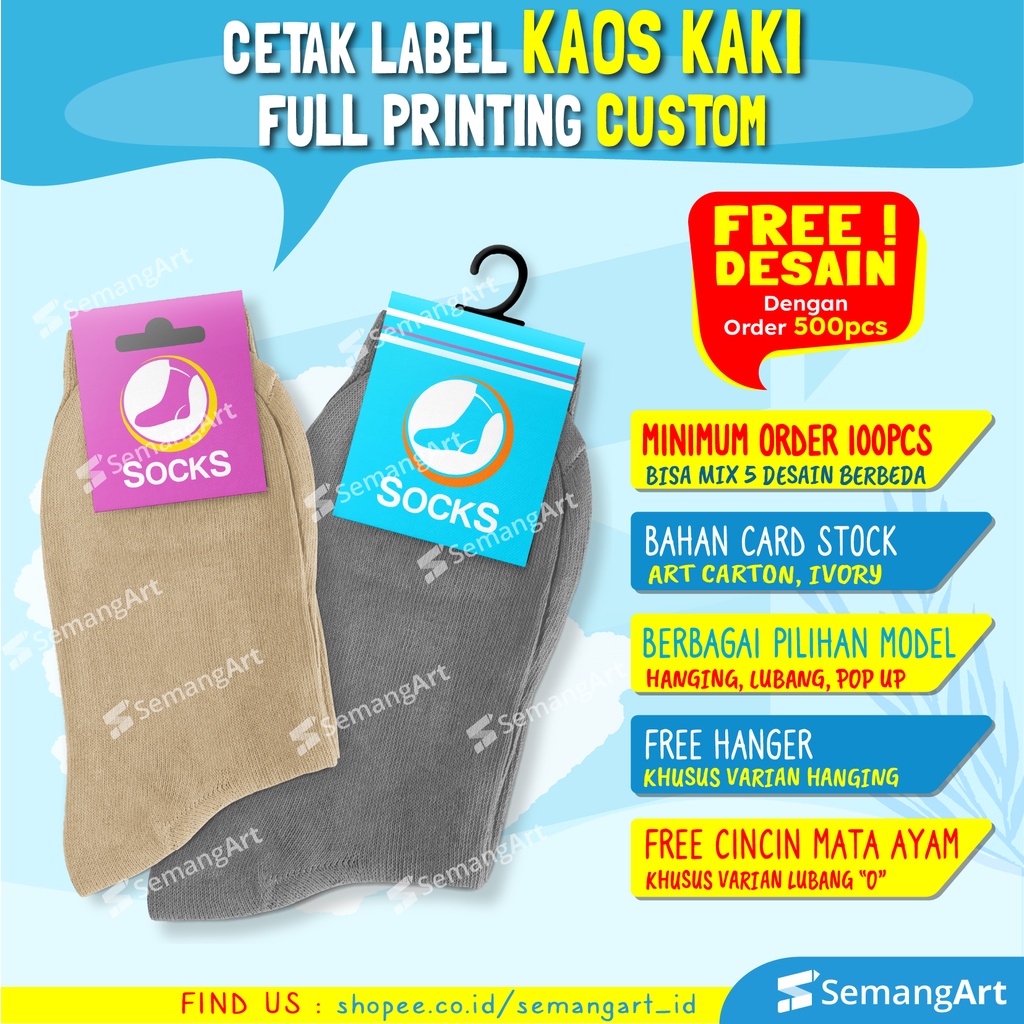 Cetak Label Merk Kaos Kaki / Souvenir Hanging Tag Custom