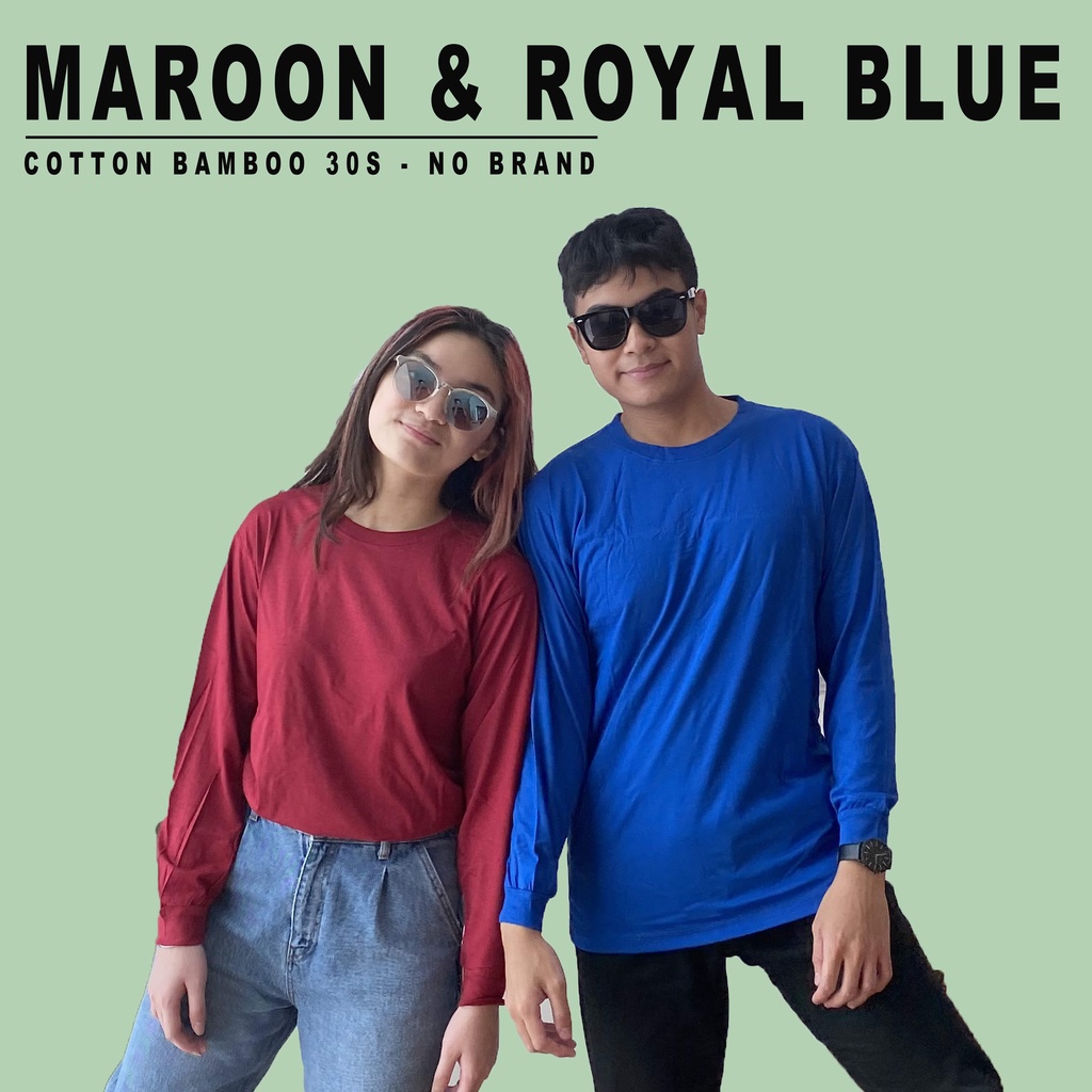 KAOS POLOS PANJANG MAROON &amp; ROYAL BLUE COTTON BAMBOO T-SHIRT | KATUN BAMBU 30S