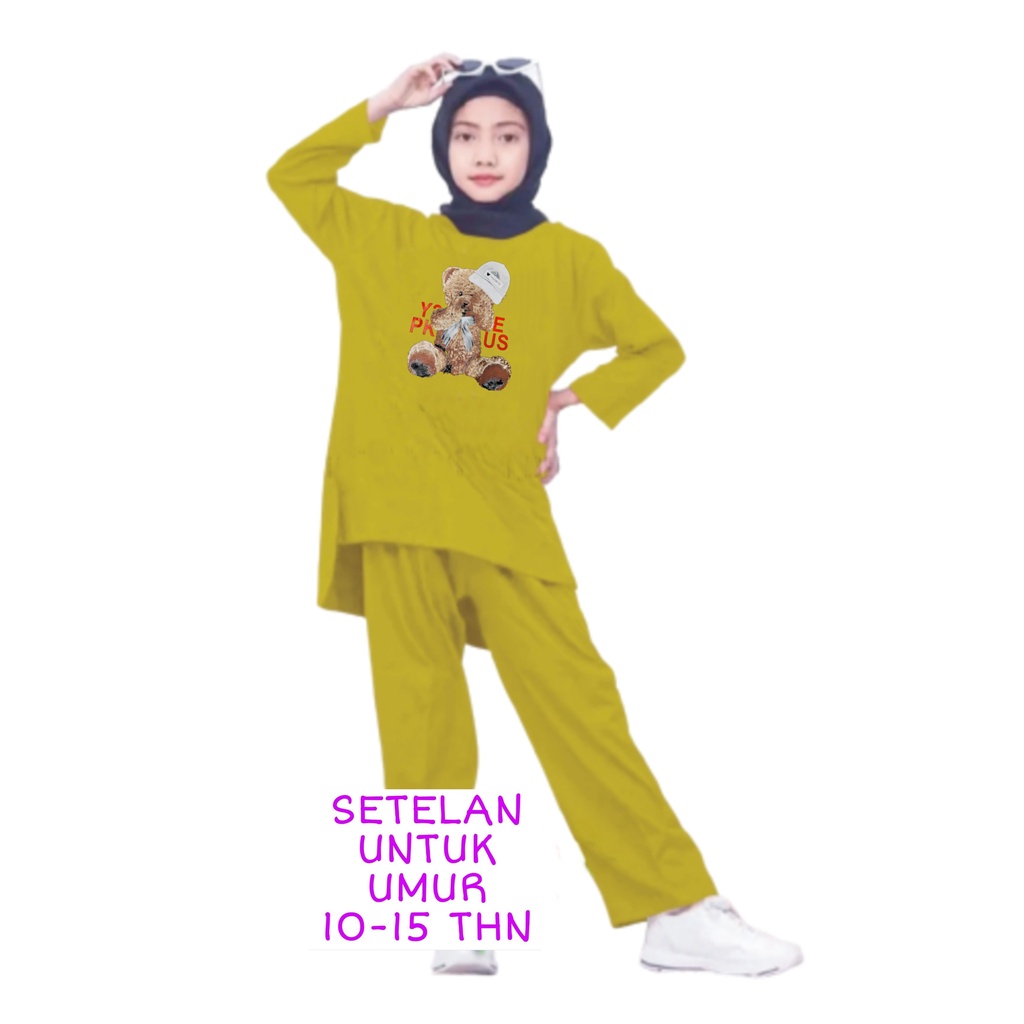 Setelan Anak Perempuan Remaja Bahan Kaos Babyterry Kaos Lengan panjang dan Celana panjang Oversixze XXL 10 11 12 13 14 15 Tahun . One Set Anak Perempuan Terbaru 2023 Viral Stelan Remaja Kekinian Setelan Baju Anak Tanggung Beruang Topi