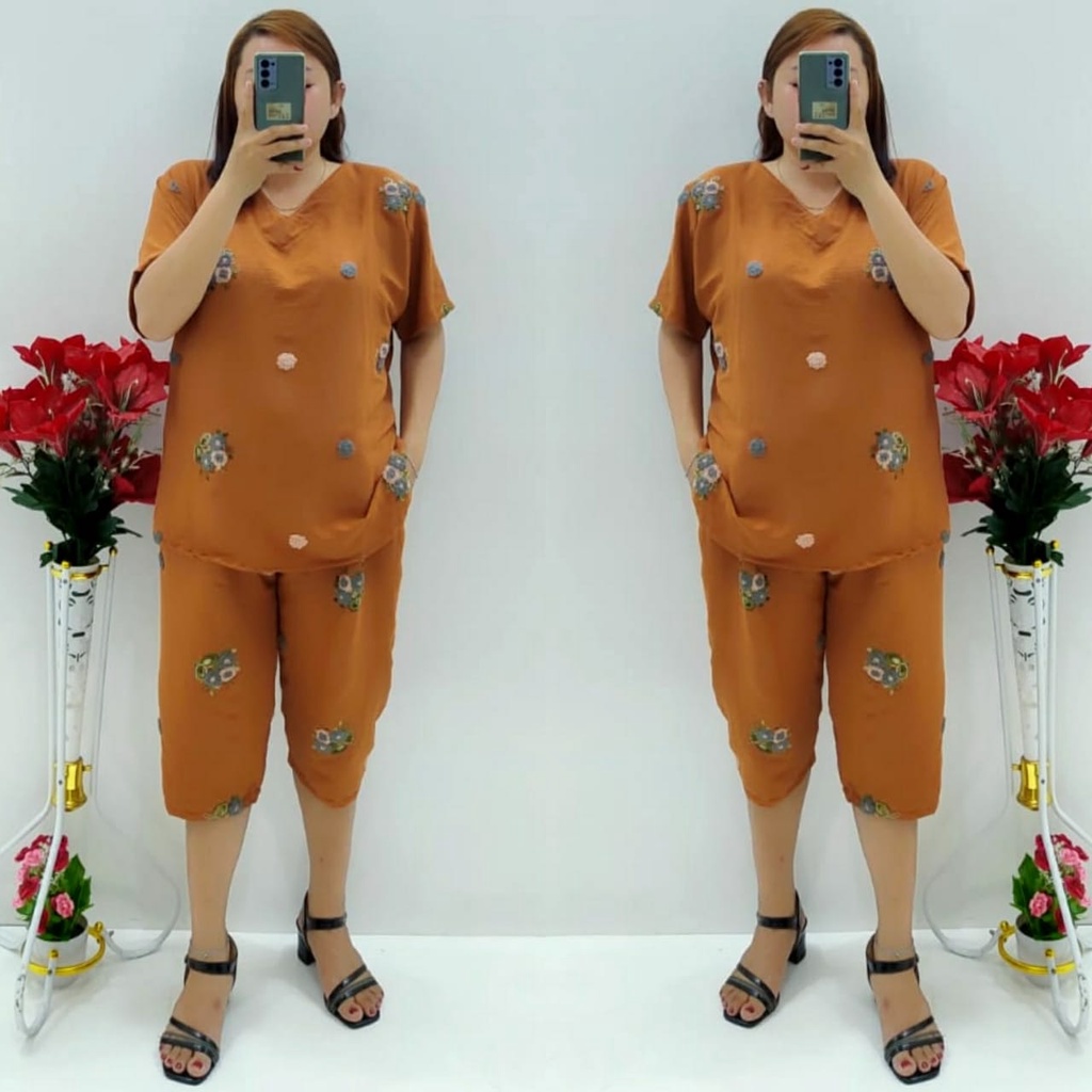 CNC - Stelan Viral Cringkel Pom Pom Motif Timbul/Stelan Celana 7/8 V Standar Dan Jumbo