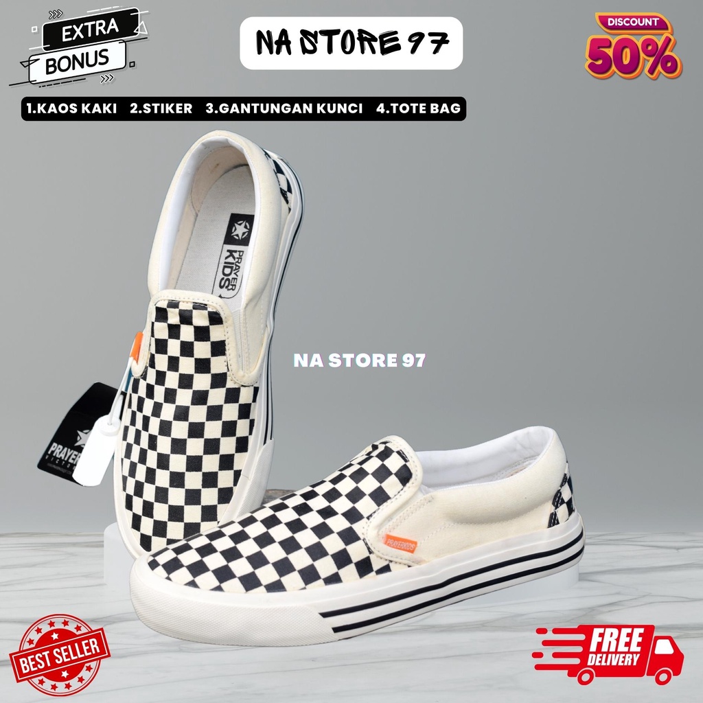 Sepatu PRAYERKIDS  Vans Slip On Mono OG Checkerboard Black White PREMIUM BNIB