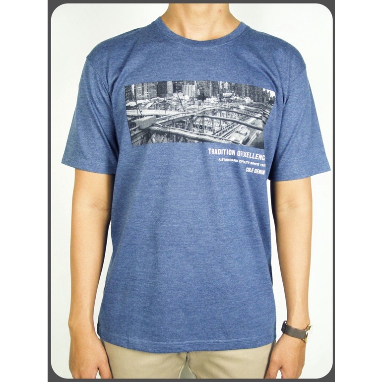 Baju Kaos oblong Pria Lengan Pendek COLE Regular Fit Biru Cotton Stretch 03 | T Shirt Original Brand