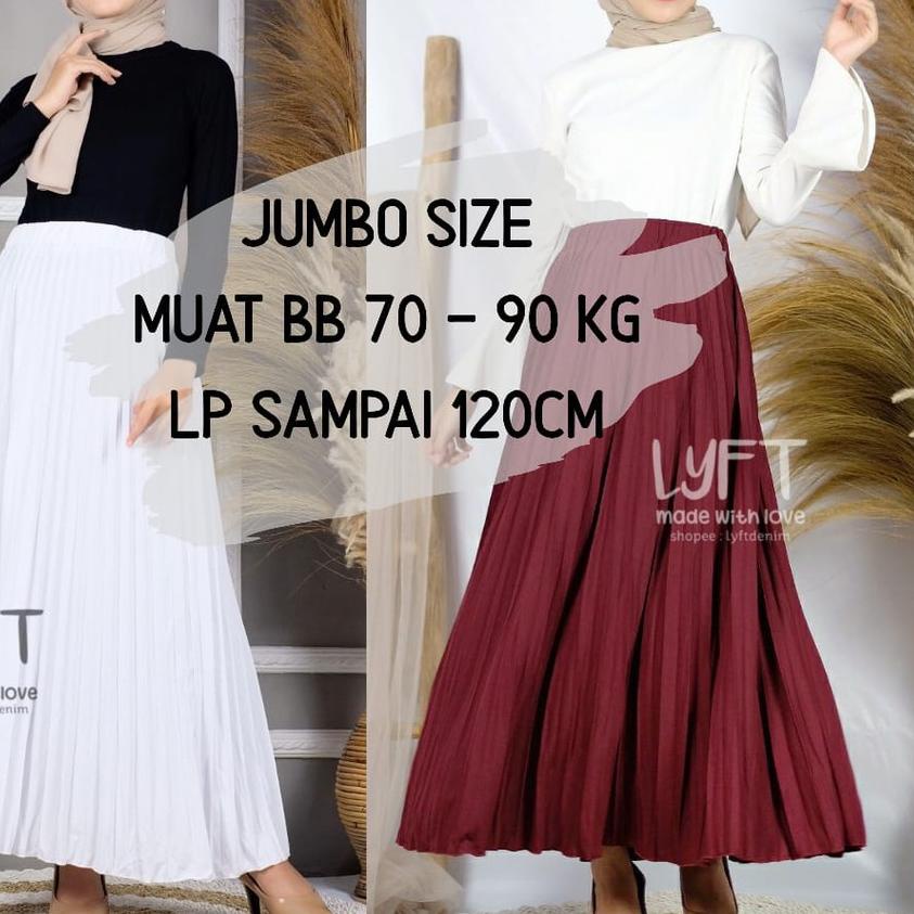 ♫ [PREMIUM PLISKET JUMBO] Rok Plisket JUMBO SIZE MAYUNG Premium Quality /Rok Rempel Panjang / Rok hi