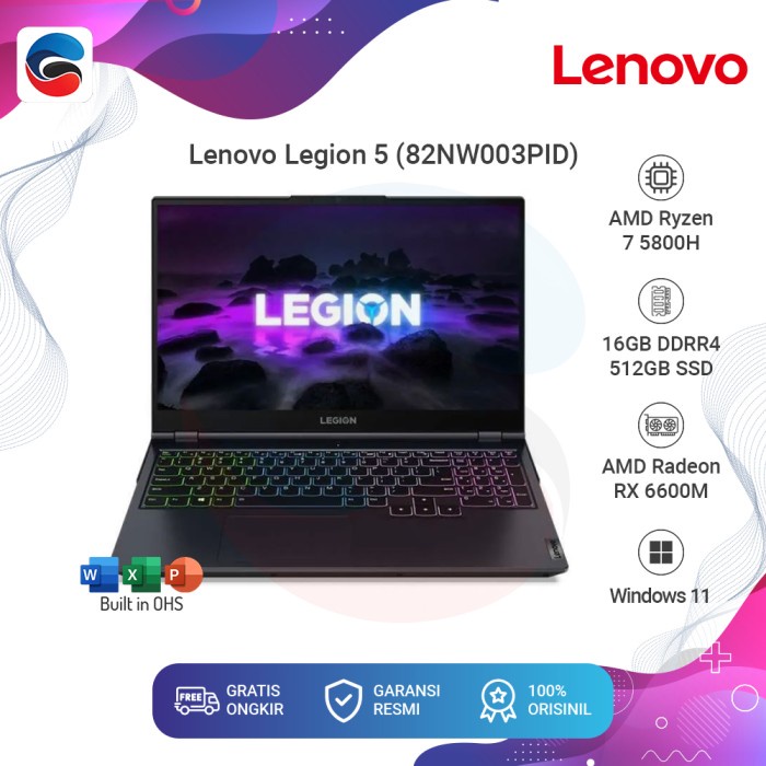 LENOVO Laptop Legion 5 15ACH6A / AMD Ryzen 7 5800H / 16GB / 512GB / RX 6600M [82NW003PID]