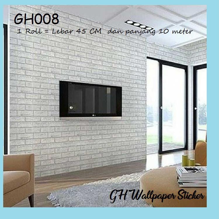 Stiker Wallpaper Walpaper Stiker Dinding Pvc Size 45cm x 9m Motif Bata Putih GH008 ▪ GUM.25Fe23в