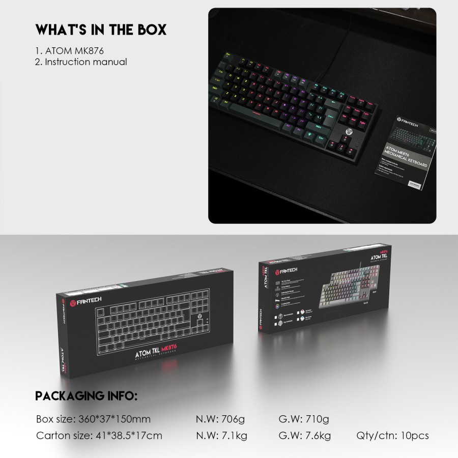 Fantech ATOM TKL MK876 RGB Gaming Mechanical Keyboard