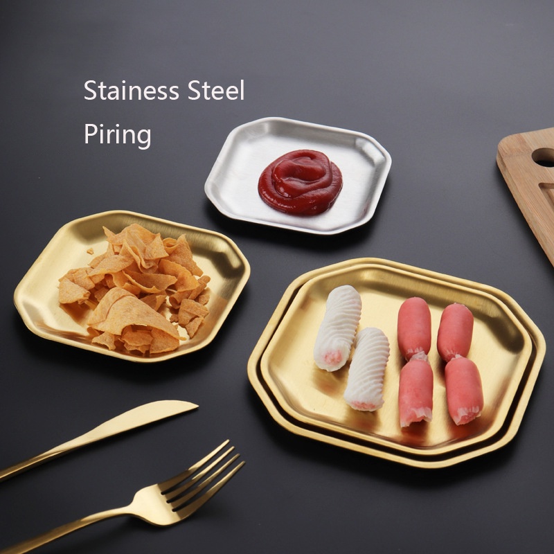 Mi.more Gold Piring Stainess Steel Segi 8 / Piring Dekorasi Gold 10.5cm/12cm/13.5cm/15cm / Piring Dessert