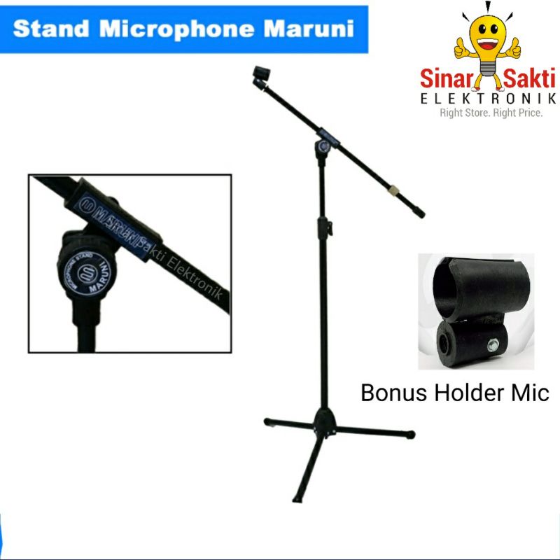 Stand Microphone Maruni Tempat Mic Holder Panjang Lantai Berdiri Tripod Mik