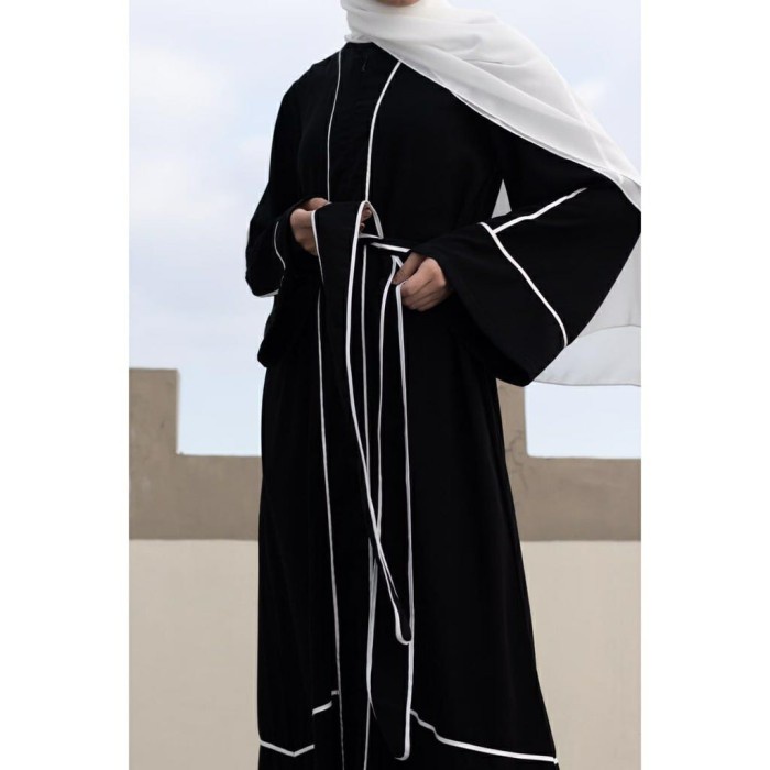 Gamis Abaya Asmah Abaya Polos Lis Pita Abaya Gamis Turkey Dubai Abaya Hitam(V3B5) Abaya Hitam Turkey