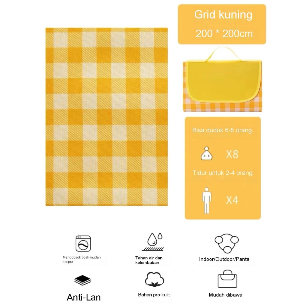 ✅2m*2m Piknik Tikar Lipat Piknik Outdoor TIKAR Piknik TEBAL WATERPROOF Alas 1.5 x 2 m/ Lipat/Tikar Piknik/ Alas Piknik /Tikar Pantai Anti Air-kuning2.0*2.0m