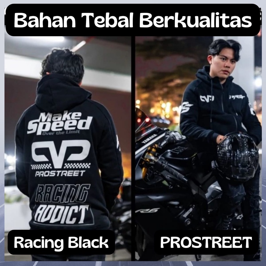 RACING ADDICT | JAKET SWEATER HOODIE PROSTREET UNISEX PRIA WANITA MURAH DAN KEREN BAHAN TEBAL COTTON