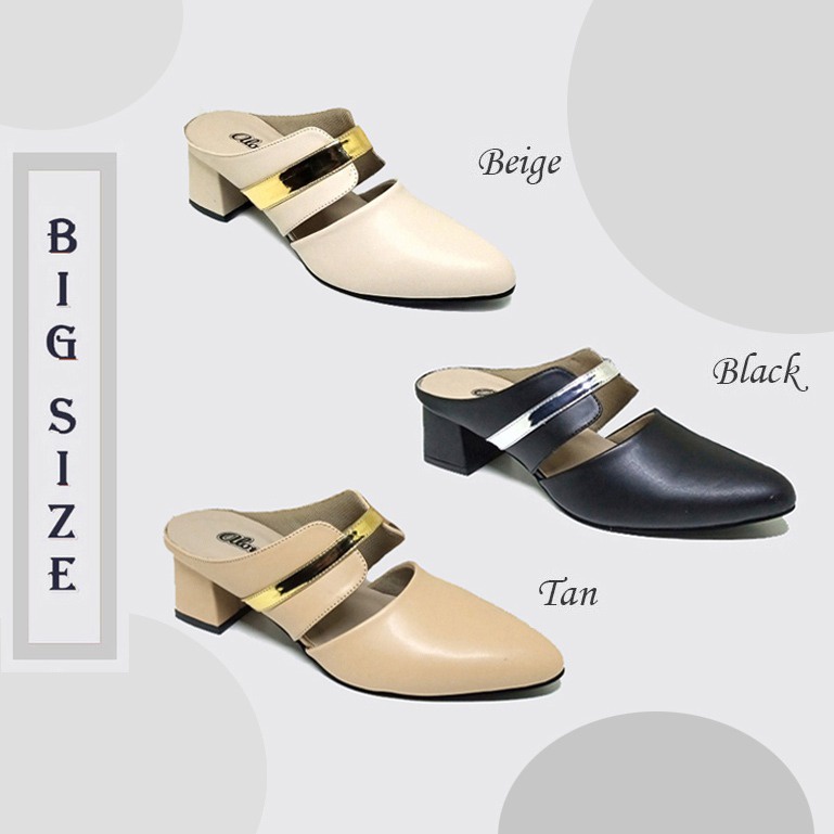 BELLONA X ZAGIB | Sepatu Wanita Heels Mules Cream Ukuran Besar-Jumbo / High Heel Big Size