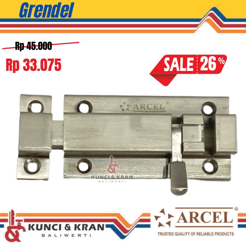 GRENDEL PINTU ARCEL TB ARCEL 2600 3" SATIN NICKEL