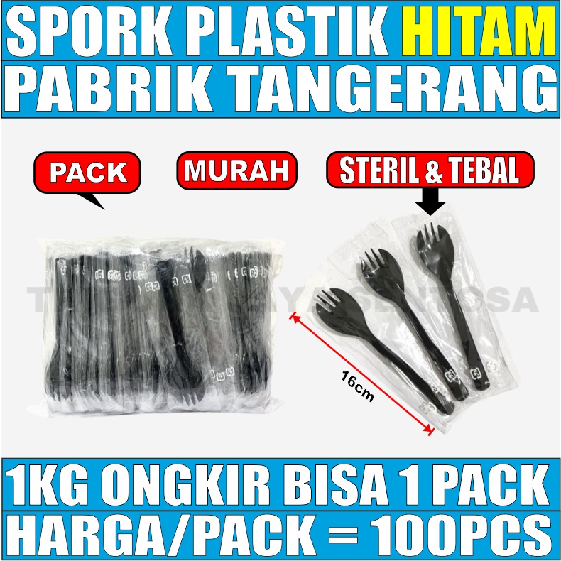 Sendok Garpu Spork Plastik 2 in 1 Bening / Putih / Hitam Pack Bungkus Plastik Steril Kuat Murah