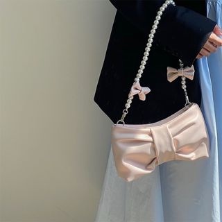 Bag Cute Pearl Chain Bow Ornament Shoulder Bag Underarm Pouch Tas Bahu 10110