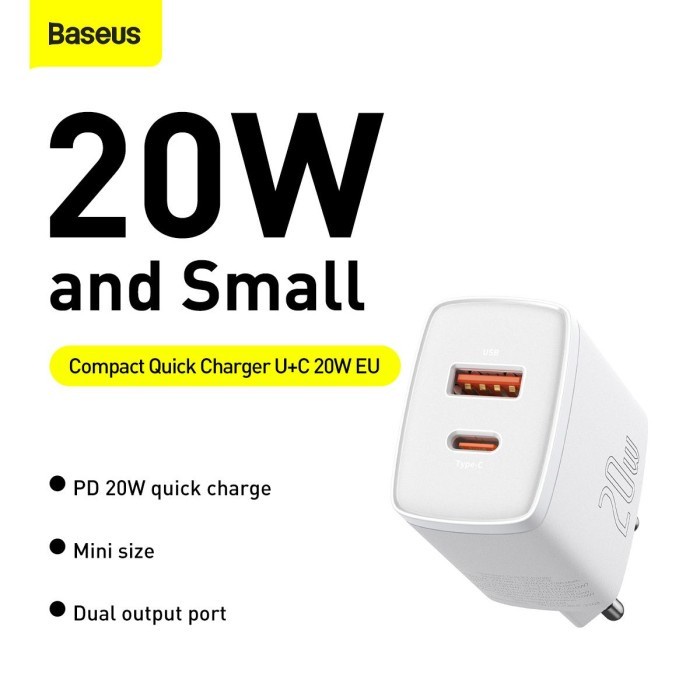 Baseus 20W Kepala Charger 20W Type-c + USB Compact Quick Charger - CCXJ-B