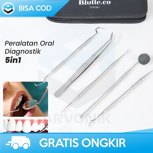 DENTAL CARE ALAT PERAWATAN GIGI 5 IN 1 KACA MULUT BIUTTE.CO STAINLESS