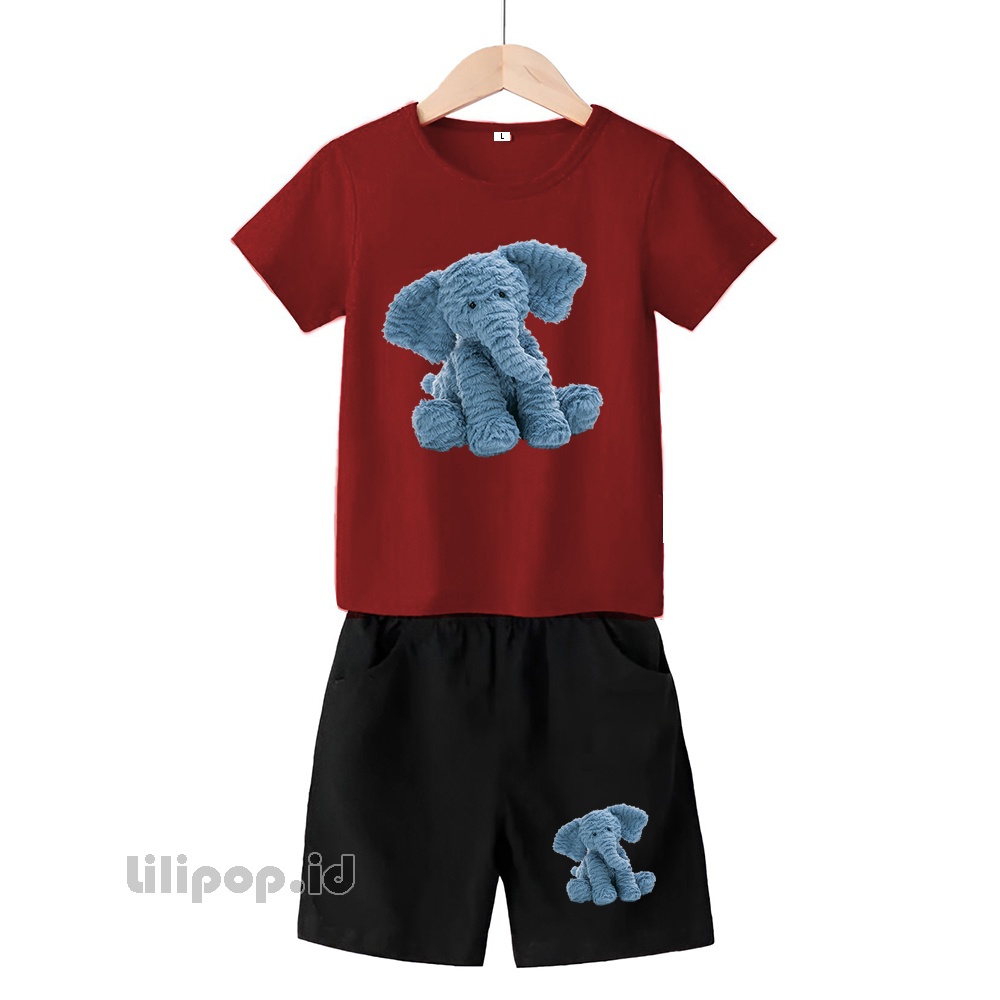 Baju Anak Stelan Kaos 3/4 elephant gajah Cowok Cewek  Usia 1 - 4 Tahun Celana Pendek Harian