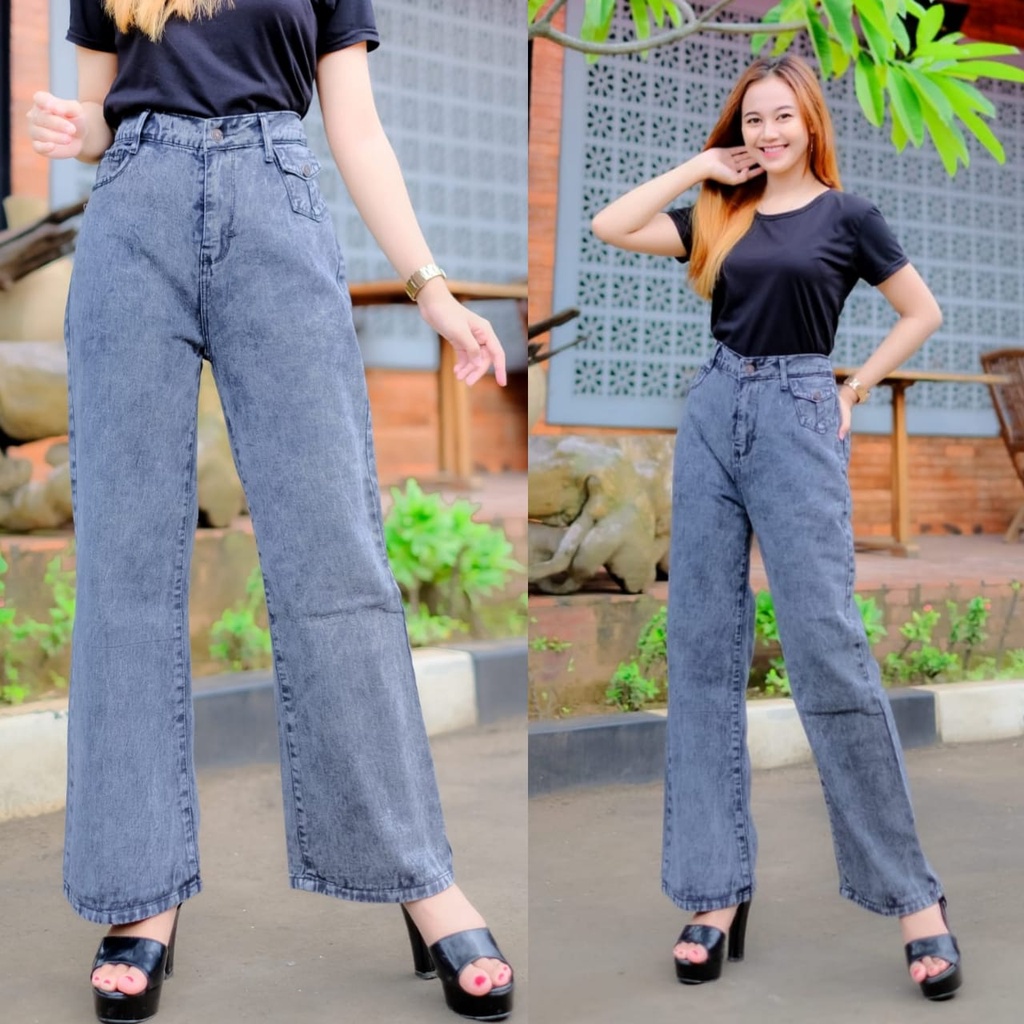 alvan.id Highwaist Kulot Jeans Wanita Loose KANTONG KECIL DI DEPAN