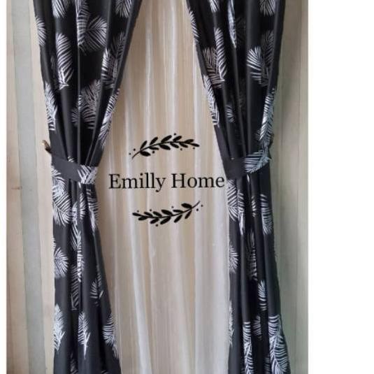 ➬ GORDEN MINIMALIS GORDEN BLACK MOTIF DAUN Tirai Jendela  Hordeng Jendela Minimalis ❀