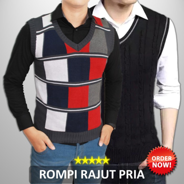 TERLARIS Men Vest Style Rajut Merah ROM 306 /VEST RAJUT/VEST WANITA/VEST PRIA/VEST VINTAGE/VEST