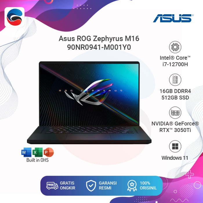 ASUS Laptop ROG Zephyrus M16 Intel Core i7 16GB 512GB RTX 3050Ti Win 11