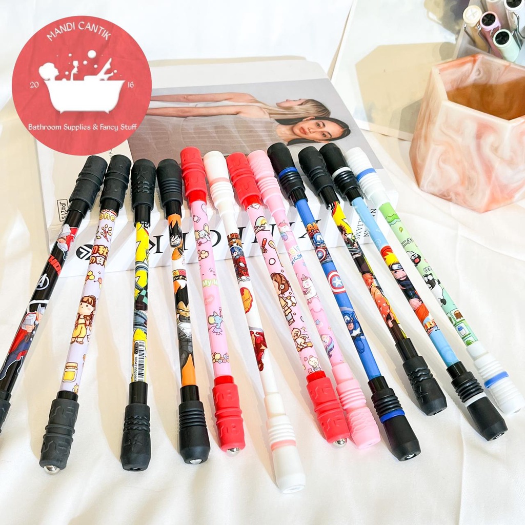 

pulpen tongkat putar magnet pen bolpen kreatif spinner alat tulis kantor sekolah kado unik hadiah lucu stationery pena ballpoint warna pastel kartun karakter