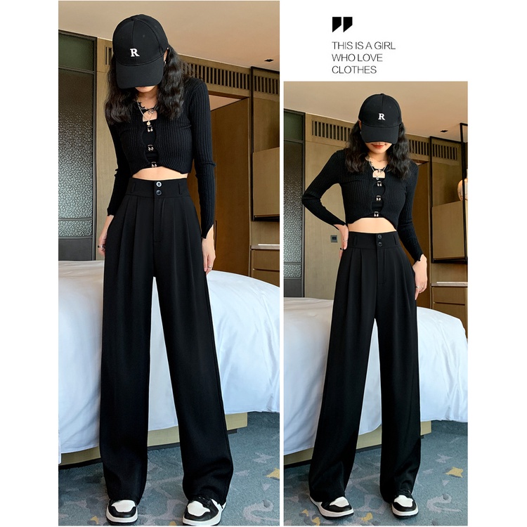 Hitam Kulot Celana Panjang Wanita Highwaist Celana Cewek Kasual（Pinggang Elastis S-XXL）