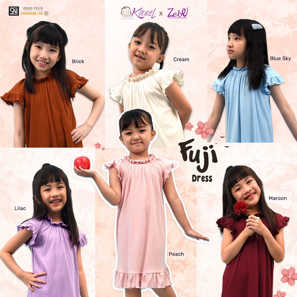 Kazel Fuji Dress 1-9 Tahun Zebe Dress Rib Ruffle Anak Perempuan