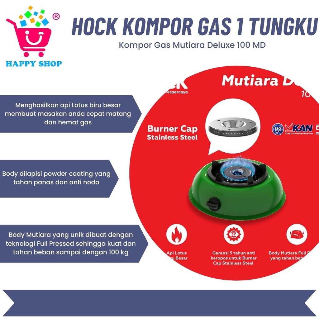 Hock Kompor Gas 1 Tungku Hock Mutiara Deluxe 100MD