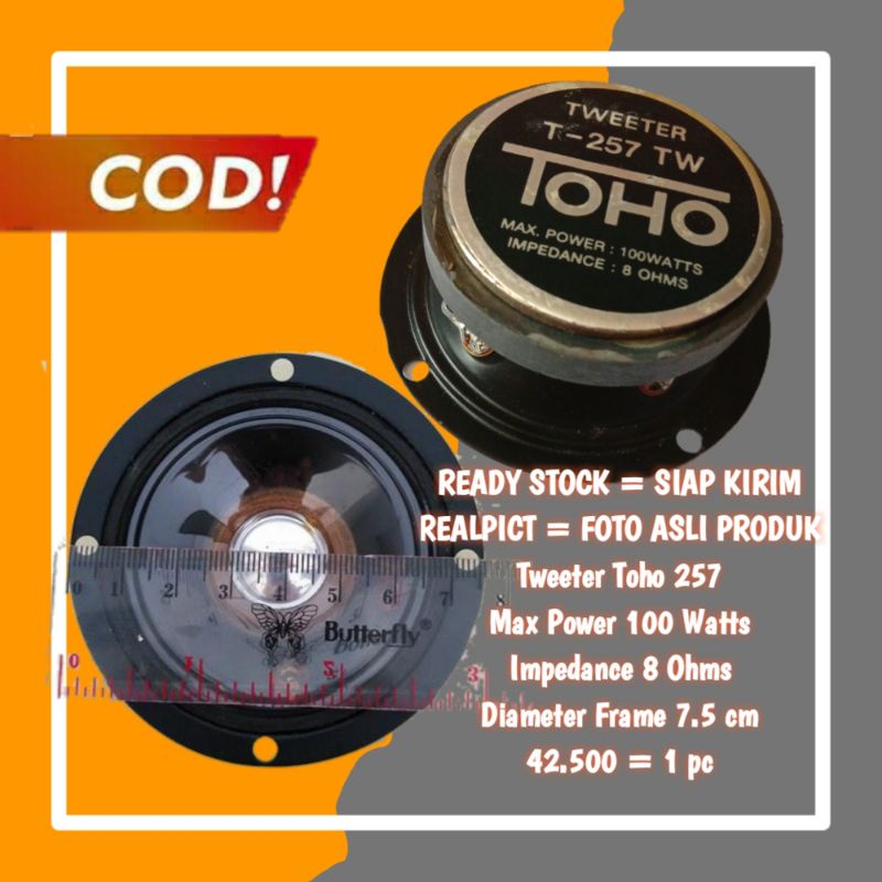 Speaker Tweeter Toho TH 257 TW // Spiker Tweter Daun Bening // Speker Twiter 100 Watts untuk Tribel