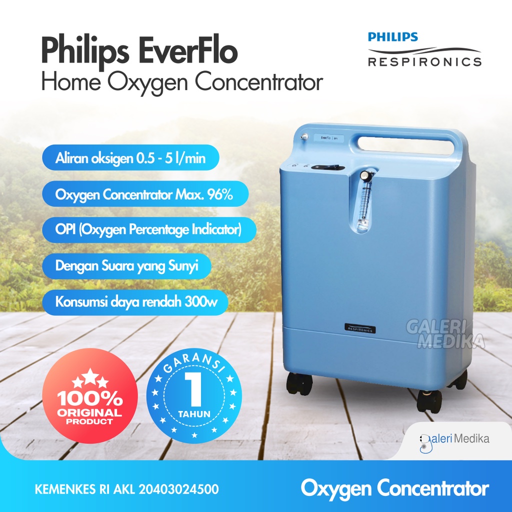 Philips EverFlo Home Oxygen Concentrator - Mesin Penghasil Oksigen Siap Pakai FREE Selang Cannula