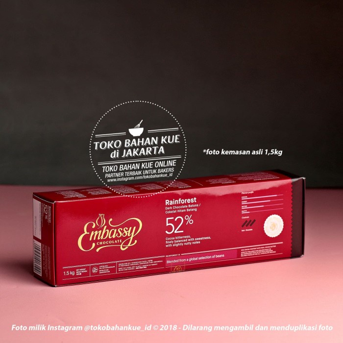 

Embassy Chocolate - Rainforest 1,5kg Dark Chocolate Batons 52% Box