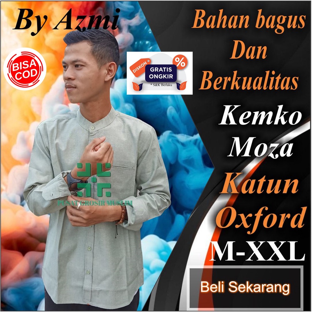 Baju Moza Kemko Tangan Panjang Hijau Kemeja Koko by Moza Bahan Oxford High Premium Quality