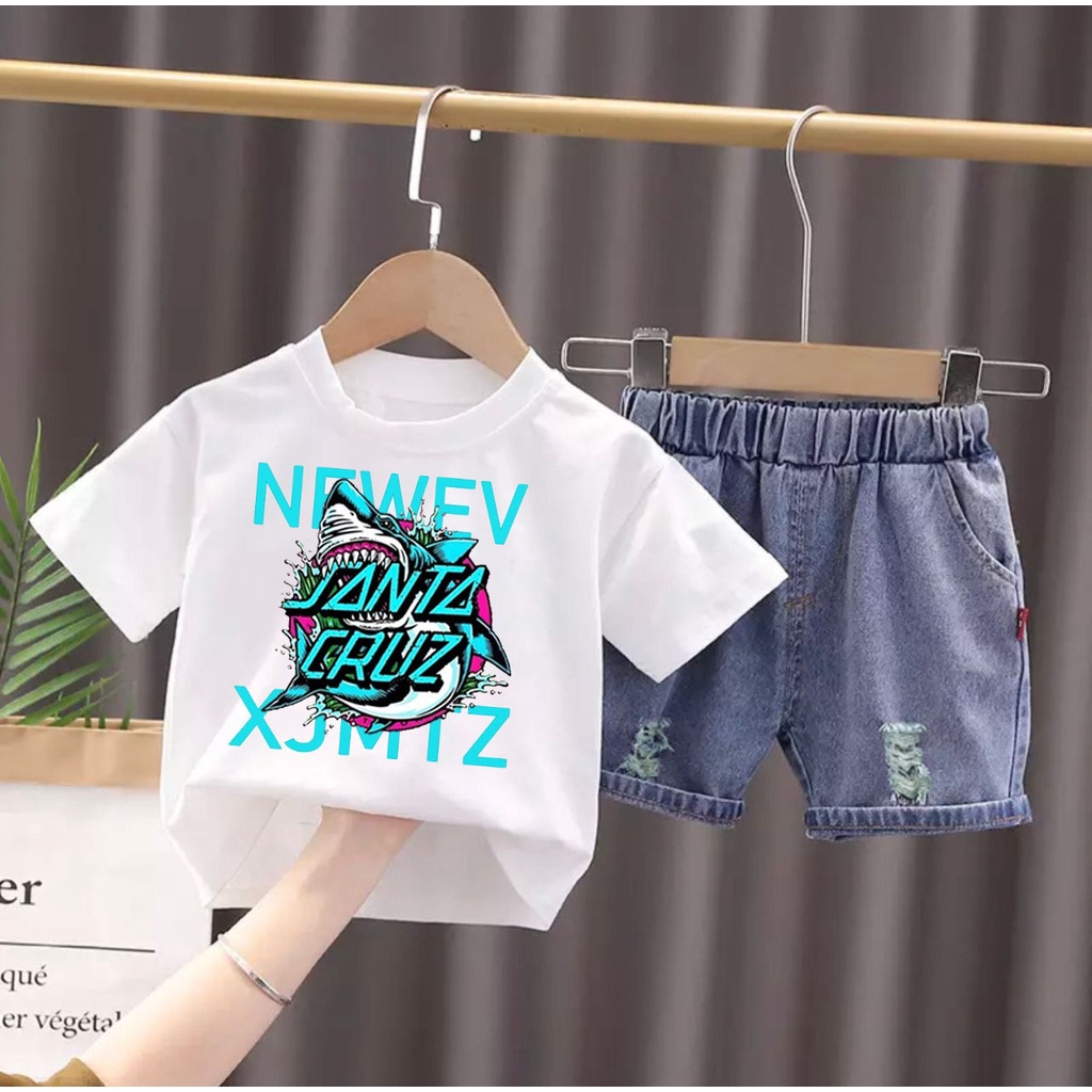 PROMO-SETELAN ANAK BAJU KAOS CELANA PENDEK BAHAN DENIM UMUR 1-5 TAHUN SETELAN ANAK BAJU ATASAN ANAK LAKI LAKI PEREMPUAN TERBARU FASHION ANAK MASA KINI TERMURAH