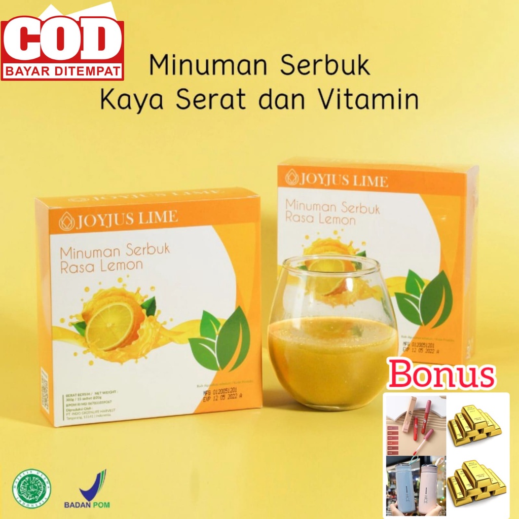 Joyjus fiber lime original 300 gr 15 sachet minuman pelangsing badan cepat dan ampuh bpom