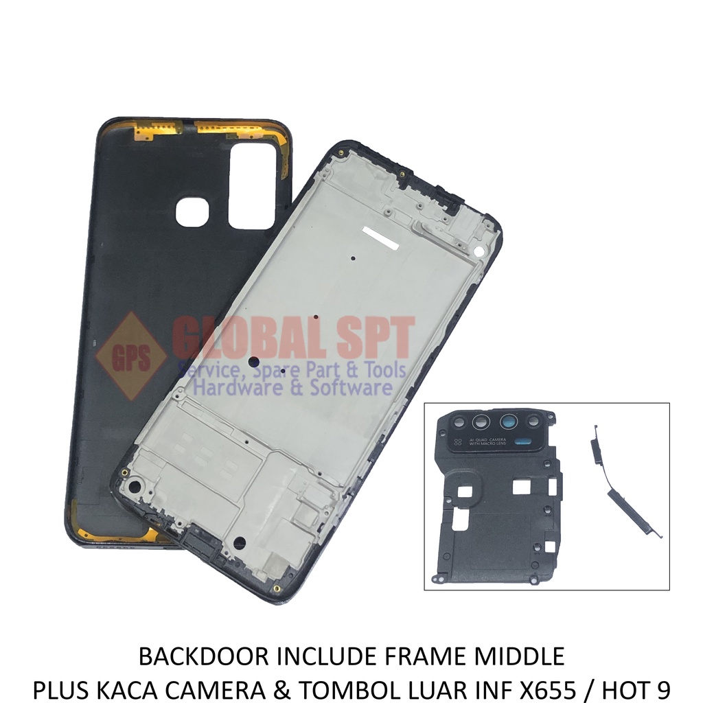 BACKDOOR INFINIX X655 INCLUDE FRAME MIDDLE / BACK COVER HOT 9 / TUTUP BELAKANG