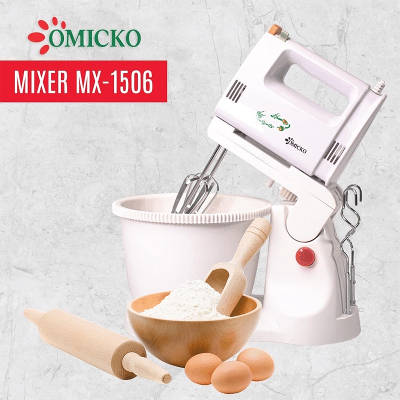 ANG MIXER OMICKO MX1506 STANDING 5 KECEPATAN / MIXER COLOKAN LISTRIK ALAT PENGADUK KUE SET MANGKOK