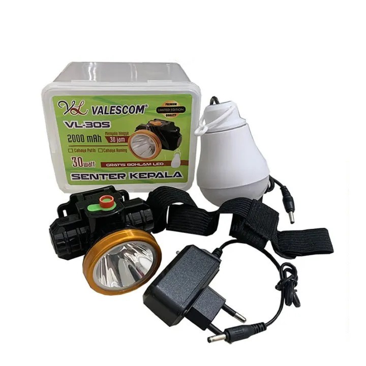 Senter Kepala 30 Watt Plus Bohlam Valescom VL-30S - Putih Headlamp Senter Kepala Led MURAH DAN BERKUALITAS