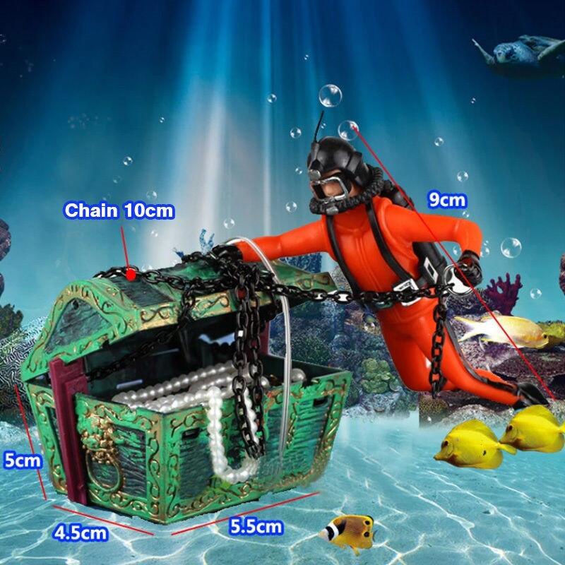 Aquarium Floating Diver Ornament Aquarium Decoration with Moving Treasure Chest Floating Diver Bubble Action