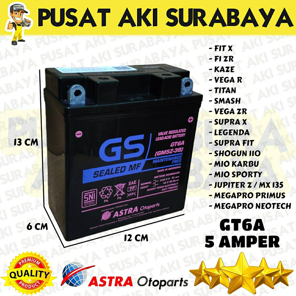 PROMO ORIGINAL ACCU KERING GS ASTRA GT6A SEPEDA MOTOR SATRIA 120 R HIU MEGAPRO PRIMUS JUPITER Z MX 135 GM5Z YB5LB YT7C MTX5AL