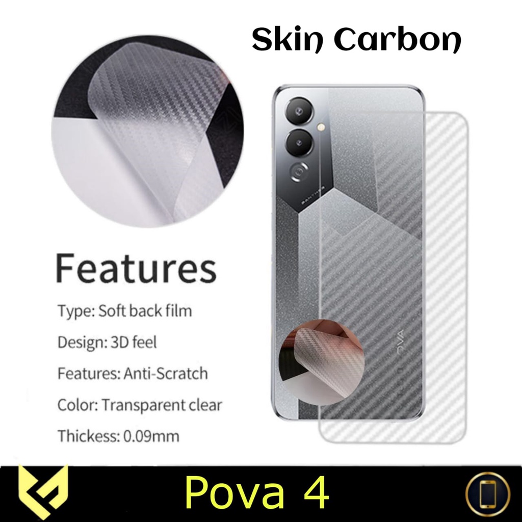 PROMO Paket 4IN1 Case For TECNO POVA 4  SoftCase Fusion Free Tempered Glass Layar Warna &amp; Tempered Glass Camera &amp; Garskin Carbon