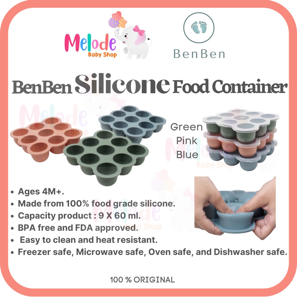 BenBen Premium Silicone Food Container Cube Tray 9 Holes Tempat Makan MPASI Bayi