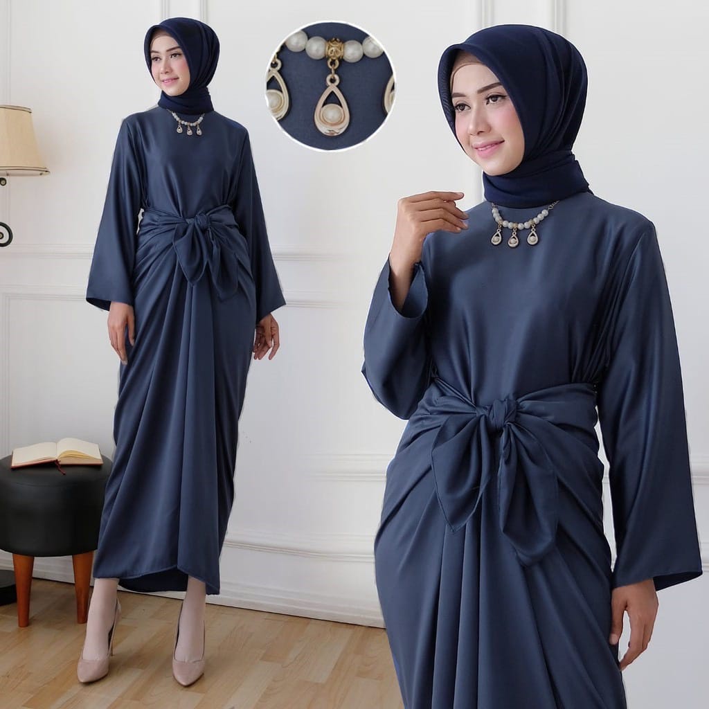 MAHYA GAMIS KAFTAN LEBARAN OVERSIZE DRESS PANJANG ATASAN WANITA SATIN SILK (MSB)