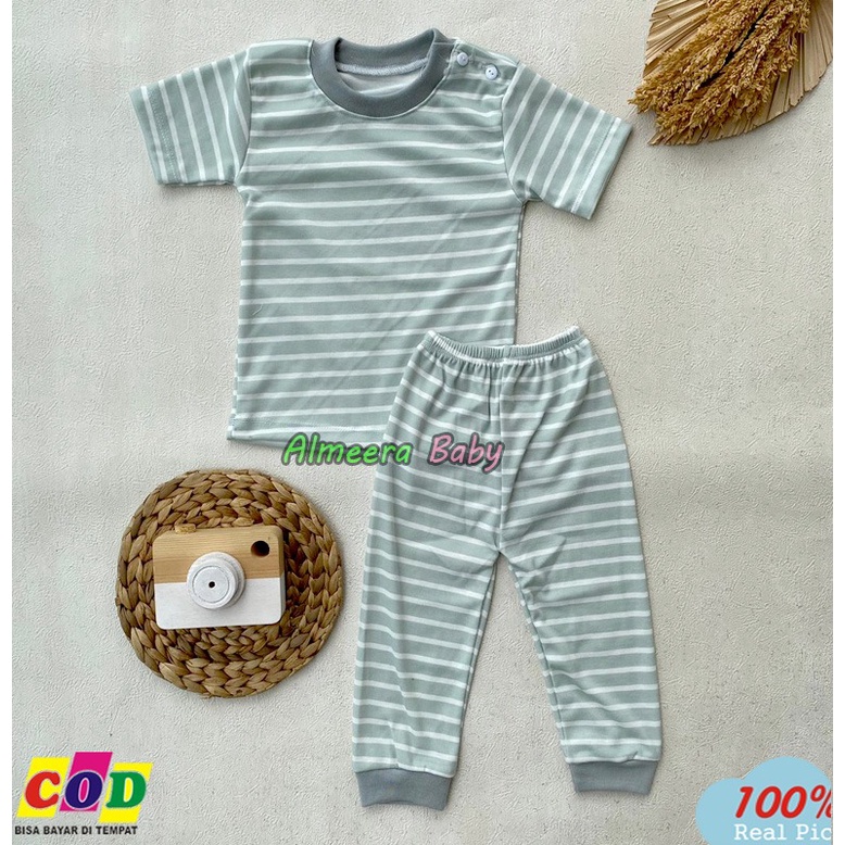 Setelan Baju Bayi Piyama Bayi Lengan Pendek Celana Panjang Kancing Pundak Usia 3-12 Bulan Anababy