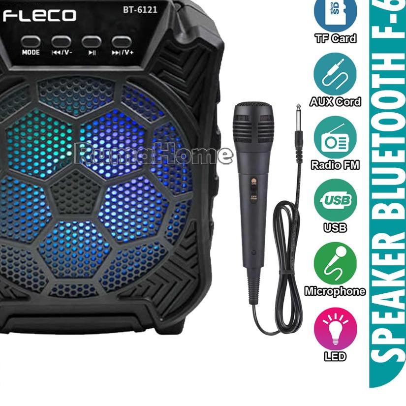 ✬ Speaker Bluetooth Karaoke Wireless ORI Fleco F-/6121 6,5 Inchi Gratis Microphone Super Bass /Salon