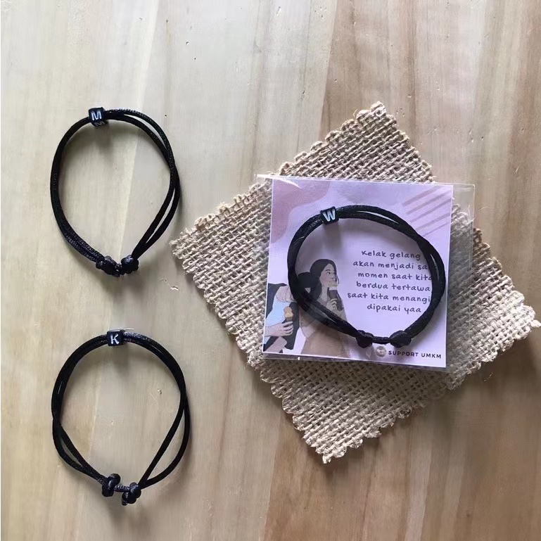 Gelang Couple Magnet Inisial Huruf - Gelang Huruf Dadu Tali Korea 1mm Hitam (Inisial Huruf A-Z)