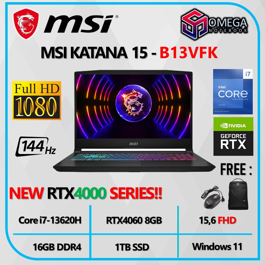 Laptop MSI Katana 15 B13VFK i7 13620H 16GB 1TBSSD RTX4060 8GB 15,6 FHD Windows 11