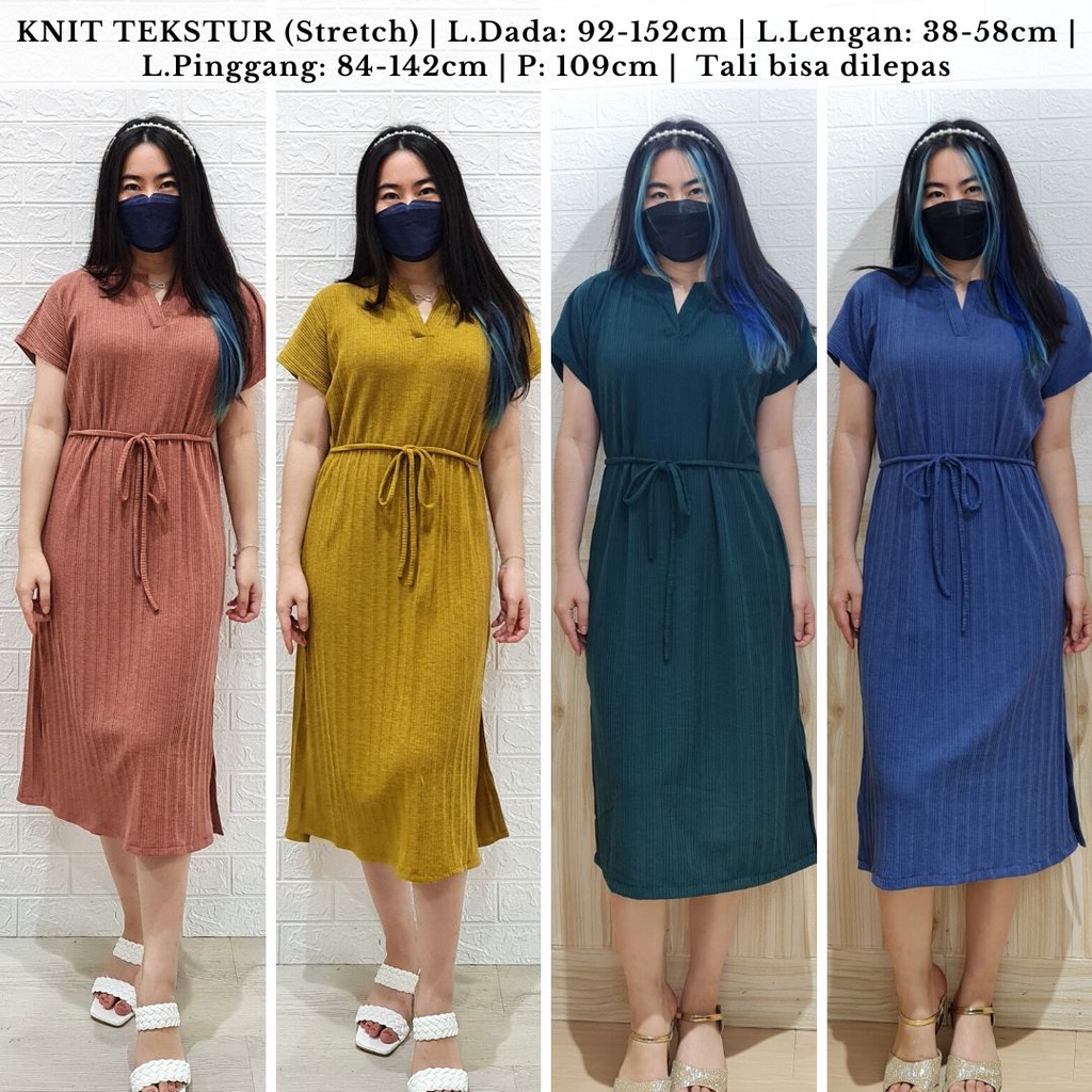 4298 minari strap knit midi dress belt casual dress rib knit