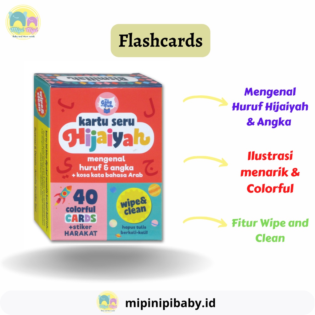 Flash Card Kartu Seru Hijaiyah Wipe & Clean - The Gang of Fur (Mengenal Huruf & Angka + Kosa Kata Ba